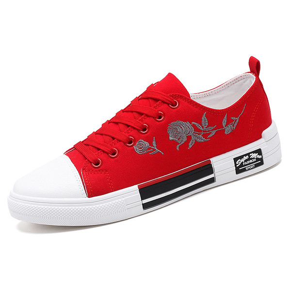 Tenisi actuali pentru bărbați în negru și roșu cu broderie