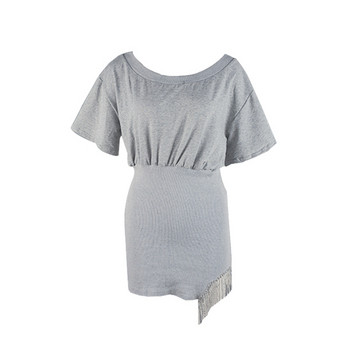 Rochie modernă de damă în negru și gri cu mâneci căzute