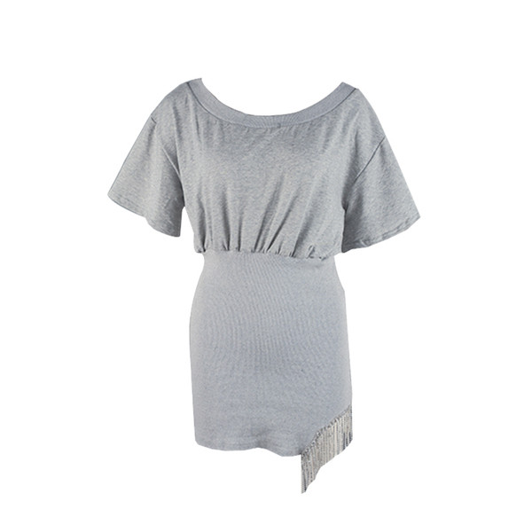 Rochie modernă de damă în negru și gri cu mâneci căzute