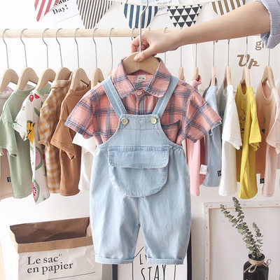 Set elegant pentru copii pentru baieti salopeta + camasa roz si galben