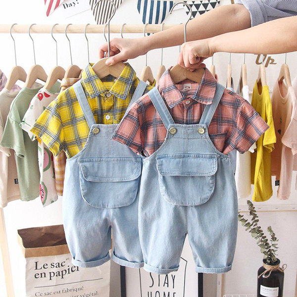 Set elegant pentru copii pentru baieti salopeta + camasa roz si galben