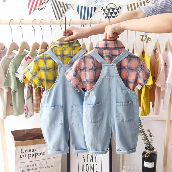 Set elegant pentru copii pentru baieti salopeta + camasa roz si galben