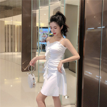 Rochie moderna de dama alb-negru cu bretele subtiri