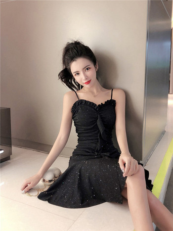 Rochie moderna de dama alb-negru cu bretele subtiri