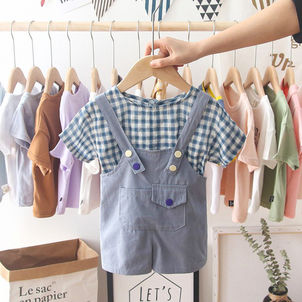 Set pentru copii modern bluza + salopeta in doua culori