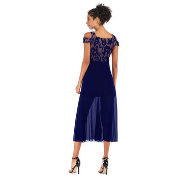 Rochie elegantă de damă cu umerii goi, în negru, roșu și albastru