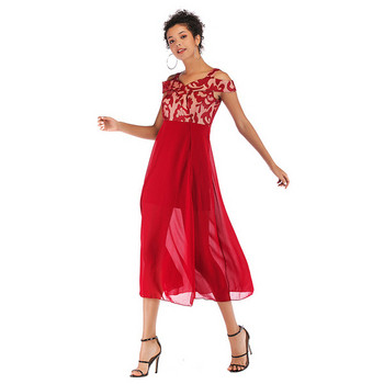 Rochie elegantă de damă cu umerii goi, în negru, roșu și albastru