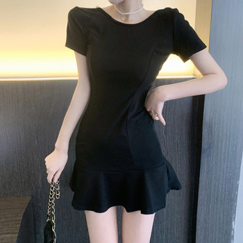 Rochie moderna de dama in alb-negru cu perle decorative