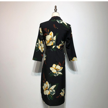 Rochie de dama cu decolteu in V si maneci 3/4 cu model floral