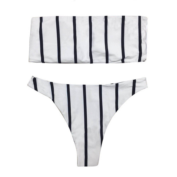 Costum de baie damă în dungi în două părți