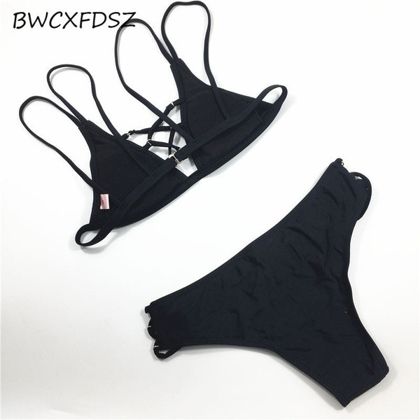 Costum de baie elegant cu legături încrucișate în negru și roz