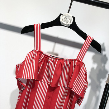 Rochie de dama in dungi cu decolteu patrat si bretele subtiri