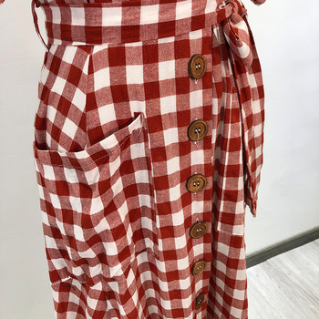 Rochie de dama in carouri cu maneci scurte si cravate in talie