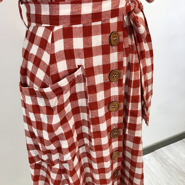 Rochie de dama in carouri cu maneci scurte si cravate in talie