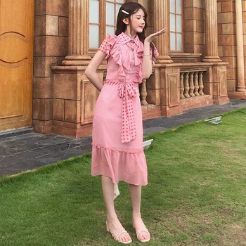 Rochie de dama actuala in roz cu curea