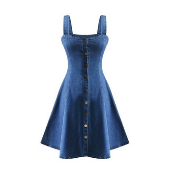 Rochie din denim cu bretele si nasturi