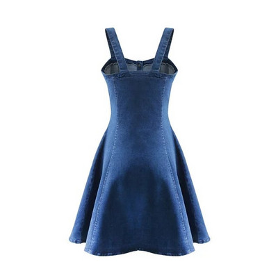 Rochie din denim cu bretele si nasturi