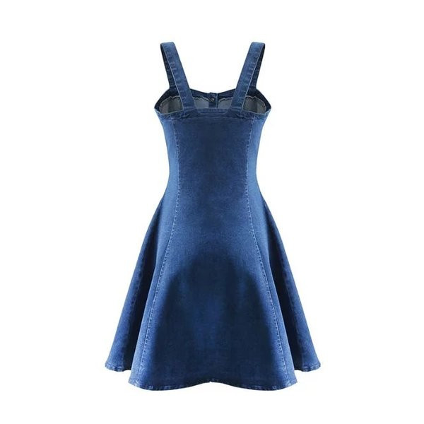 Rochie din denim cu bretele si nasturi