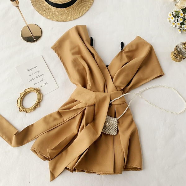 Bluza de dama stil nou model cu maneci scurte si curea in mai multe culori