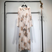 Rochie larga si lunga in alb cu model floral