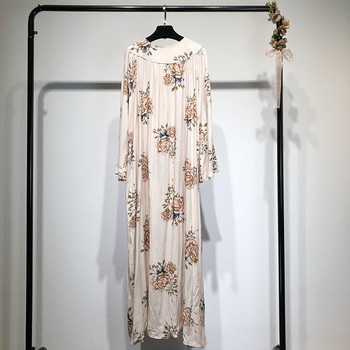 Rochie larga si lunga in alb cu model floral