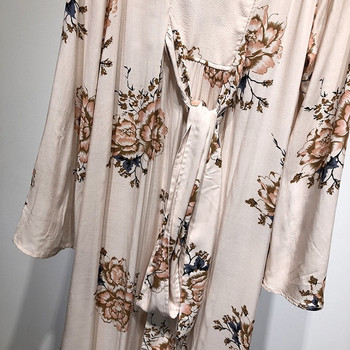 Rochie larga si lunga in alb cu model floral