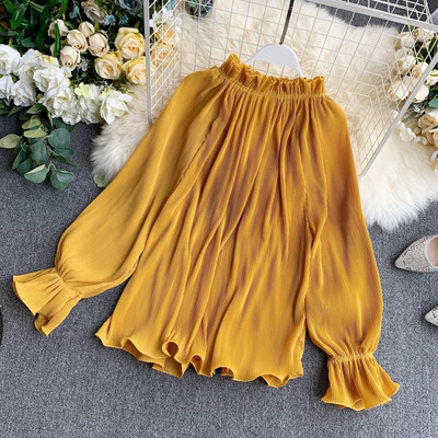 Cămașă de damă modernă plisată cu mâneci lungi în mai multe culori