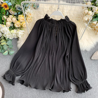 Cămașă de damă modernă plisată cu mâneci lungi în mai multe culori