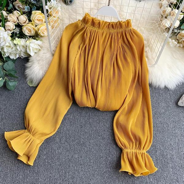 Cămașă de damă modernă plisată cu mâneci lungi în mai multe culori