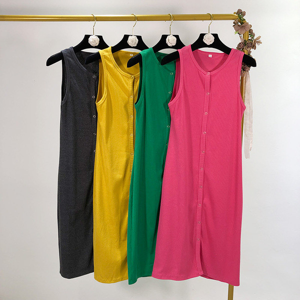 Rochie casual cu bretele si nasturi largi - patru culori