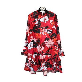 Rochie de dama cu decolteu oval in rosu cu model floral