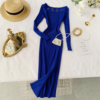 Дамска дълга рокля с метален елемент в няколко цвята