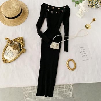 Дамска дълга рокля с метален елемент в няколко цвята