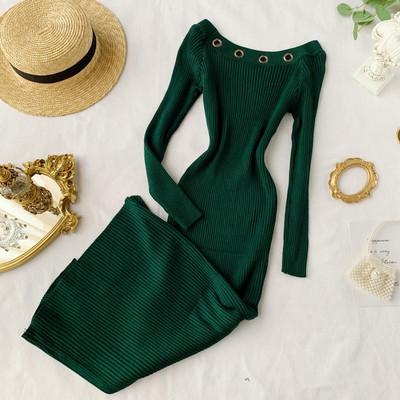 Дамска дълга рокля с метален елемент в няколко цвята