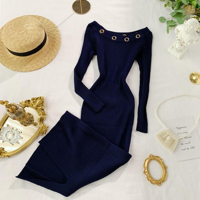 Дамска дълга рокля с метален елемент в няколко цвята