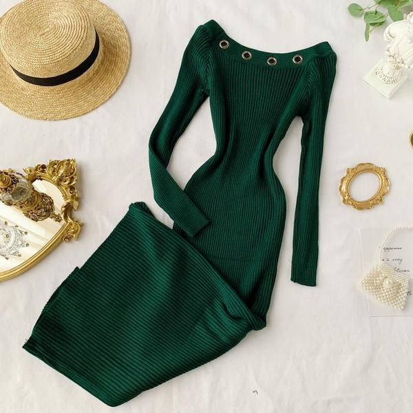 Дамска дълга рокля с метален елемент в няколко цвята