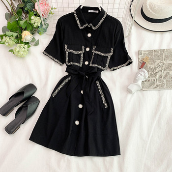 Rochie moderna de dama cu maneci scurte in alb si negru