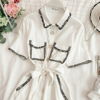 Rochie moderna de dama cu maneci scurte in alb si negru