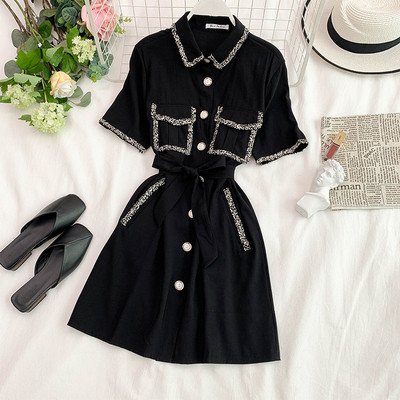 Rochie moderna de dama cu maneci scurte in alb si negru