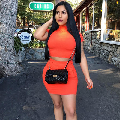 Set modern pentru femei din două părți în roz și portocaliu