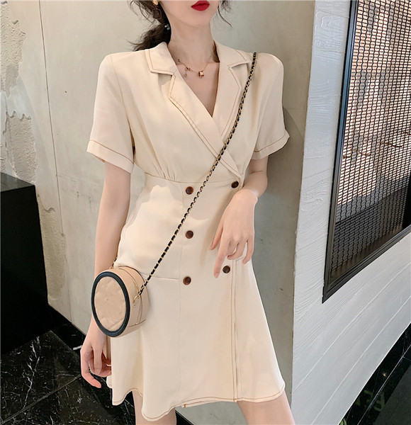 Rochie casual de dama cu maneci scurte in bej si albastru