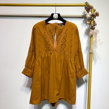 Rochie casual cu maneci lungi si broderie