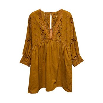 Rochie casual cu maneci lungi si broderie