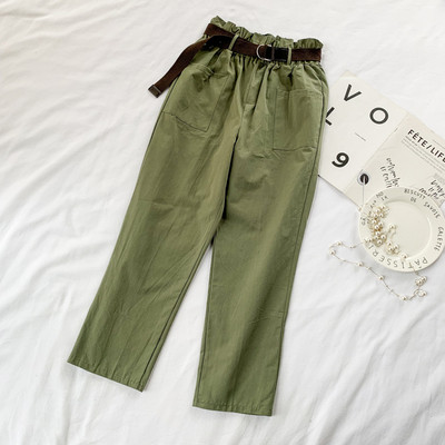 Pantaloni de dama cu talie inalta si curea in mai multe culori