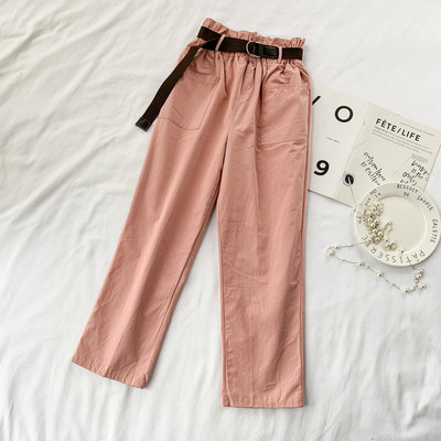 Pantaloni de dama cu talie inalta si curea in mai multe culori