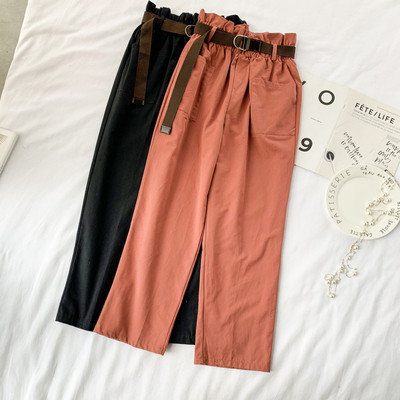 Pantaloni de dama cu talie inalta si curea in mai multe culori