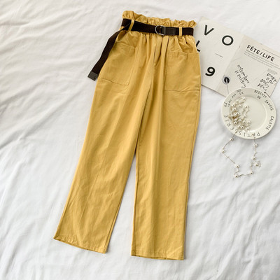 Pantaloni de dama cu talie inalta si curea in mai multe culori