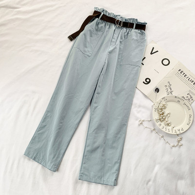 Pantaloni de dama cu talie inalta si curea in mai multe culori