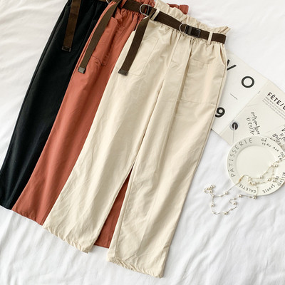 Pantaloni de dama cu talie inalta si curea in mai multe culori