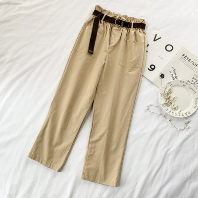 Pantaloni de dama cu talie inalta si curea in mai multe culori